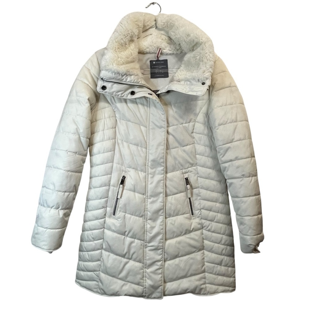 Street One Women's Timeless Quilted Puffer Faux Fur Collar Button Zip Coat SZ 6